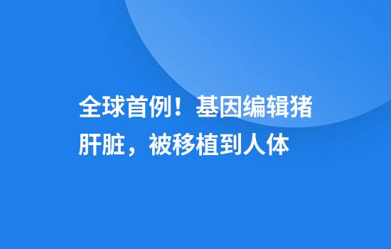 全球首例！基因编辑猪肝脏，被移植到人体