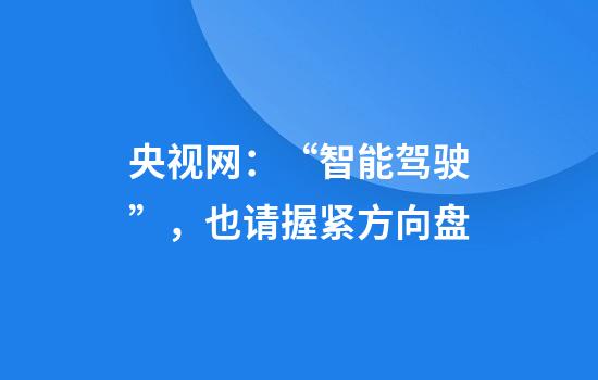 央视网：“智能驾驶”，也请握紧方向盘