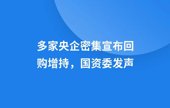 多家央企密集宣布回购增持，国资委发声