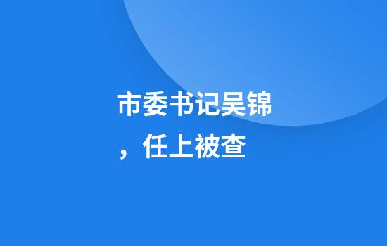 市委书记吴锦，任上被查