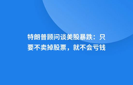 特朗普顾问谈美股暴跌：只要不卖掉股票，就不会亏钱