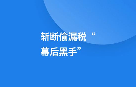 斩断偷漏税“幕后黑手”