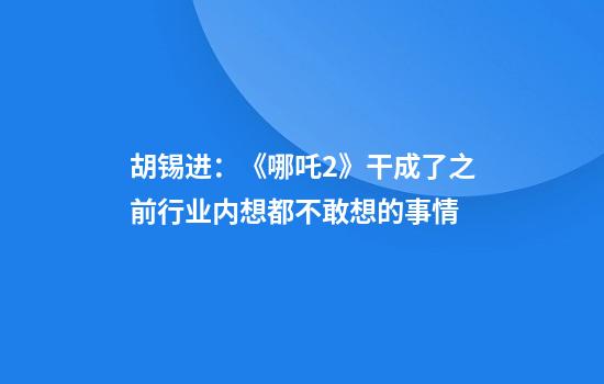 胡锡进：《哪吒2》干成了之前行业内想都不敢想的事情