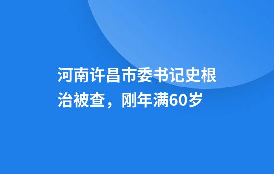 河南许昌市委书记史根治被查，刚年满60岁