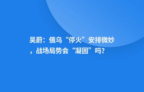 吴蔚：俄乌“停火”安排微妙，战场局势会“凝固”吗？