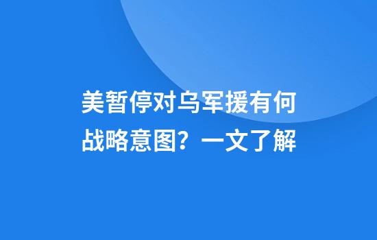 美暂停对乌军援有何战略意图？一文了解