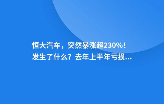 恒大汽车，突然暴涨超230%！发生了什么？去年上半年亏损超202亿元