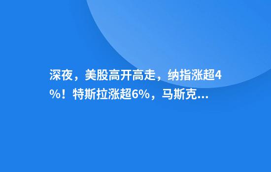 深夜，美股高开高走，纳指涨超4%！特斯拉涨超6%，马斯克回应纳瓦罗称其为“汽车组装工”：他真是个蠢货