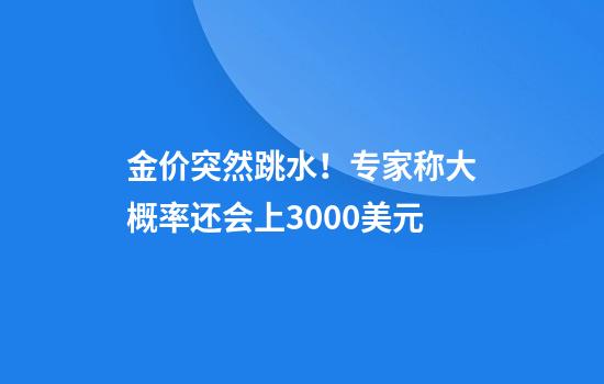 金价突然跳水！专家称大概率还会上3000美元