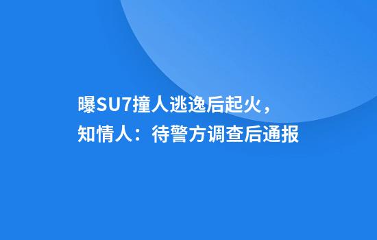 曝SU7撞人逃逸后起火，知情人：待警方调查后通报