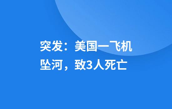 突发：美国一飞机坠河，致3人死亡