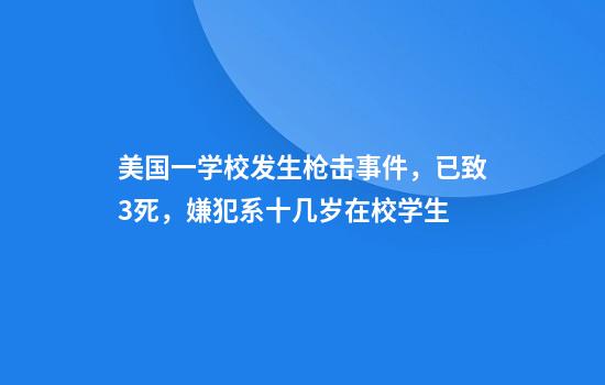 美国一学校发生枪击事件，已致3死，嫌犯系十几岁在校学生