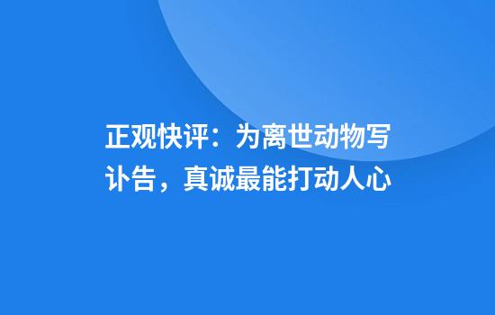 正观快评：为离世动物写讣告，真诚最能打动人心
