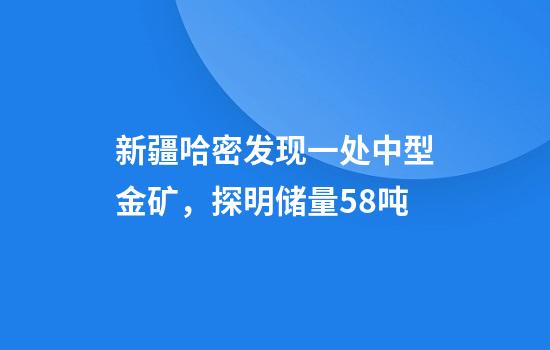 新疆哈密发现一处中型金矿，探明储量5.8吨