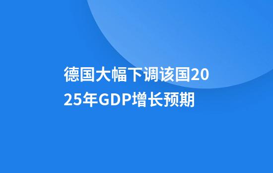德国大幅下调该国2025年GDP增长预期