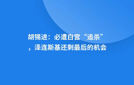 胡锡进：必遭白宫“追杀”，泽连斯基还剩最后的机会