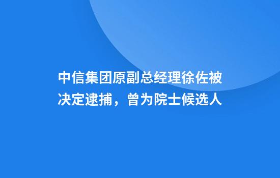 中信集团原副总经理徐佐被决定逮捕，曾为院士候选人