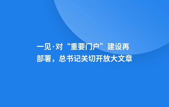 一见·对“重要门户”建设再部署，总书记关切开放大文章