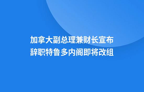 加拿大副总理兼财长宣布辞职特鲁多内阁即将改组