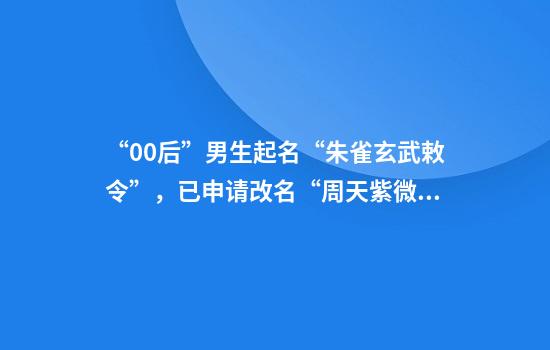 “00后”男生起名“朱雀玄武敕令”，已申请改名“周天紫微大帝”！当事人发声