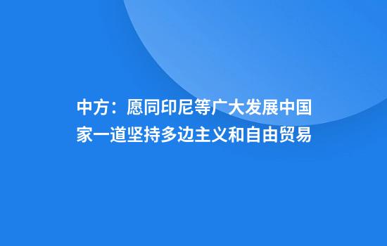 中方:愿同印尼等广大发展中国家一道坚持多边主义和自由贸易