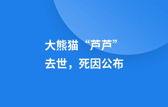 大熊猫“芦芦”去世，死因公布