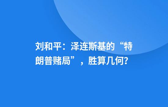 刘和平：泽连斯基的“特朗普赌局”，胜算几何？