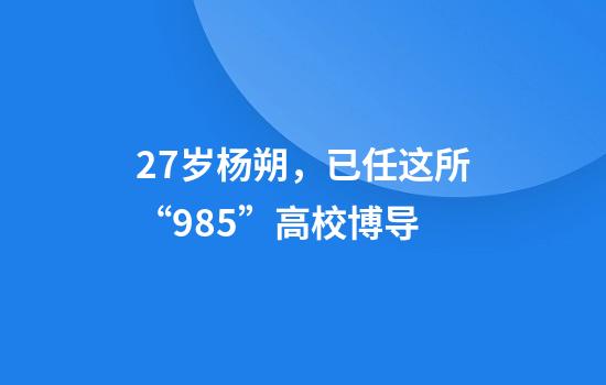 27岁杨朔，已任这所“985”高校博导