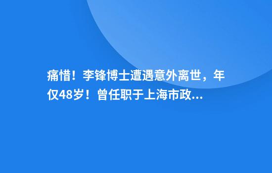 痛惜！李锋博士遭遇意外离世，年仅48岁！曾任职于上海市政府研究室