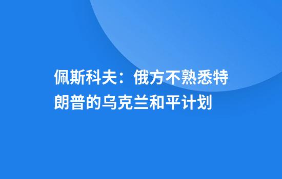 佩斯科夫：俄方不熟悉特朗普的乌克兰和平计划