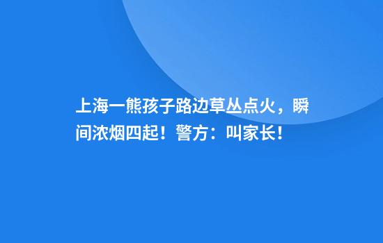 上海一熊孩子路边草丛点火，瞬间浓烟四起！警方：叫家长！