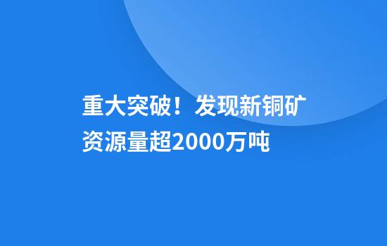 重大突破！发现新铜矿资源量超2000万吨