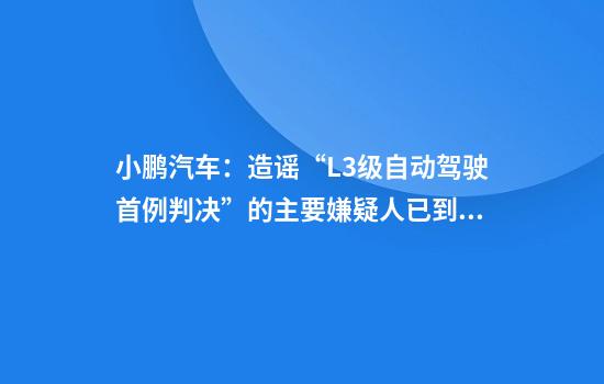 小鹏汽车：造谣“L3级自动驾驶首例判决”的主要嫌疑人已到案