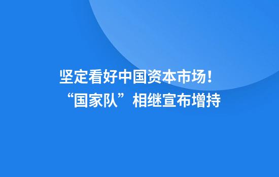 坚定看好中国资本市场！“国家队”相继宣布增持