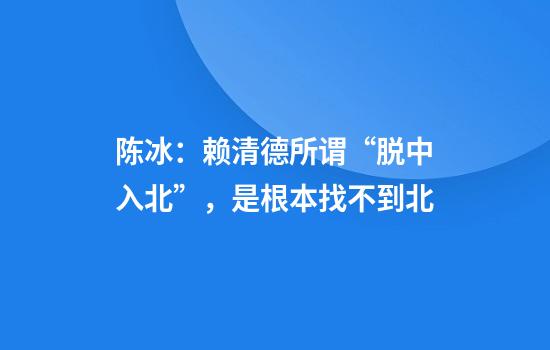 陈冰：赖清德所谓“脱中入北”，是根本找不到北