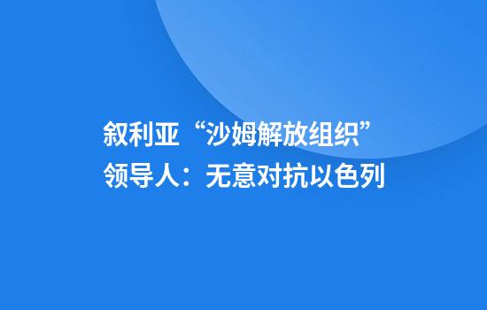 叙利亚“沙姆解放组织”领导人：无意对抗以色列