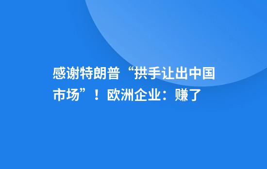 感谢特朗普“拱手让出中国市场”！欧洲企业：赚了