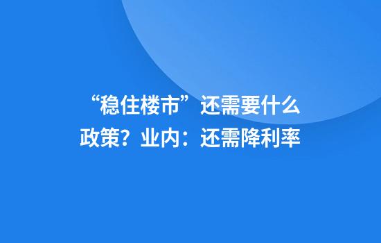 “稳住楼市”还需要什么政策？业内：还需降利率