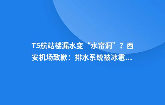 T5航站楼漏水变“水帘洞”？西安机场致歉：排水系统被冰雹堵塞，雨水翻过排水槽渗进楼内