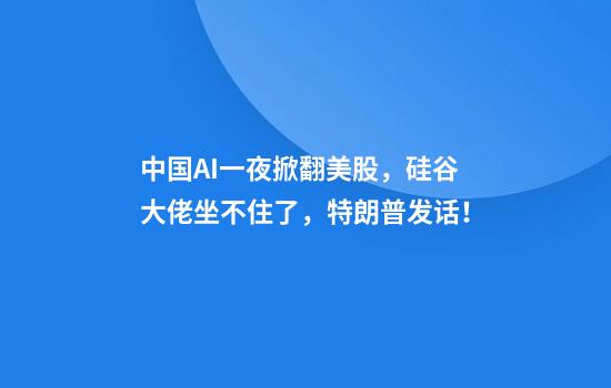 中国AI一夜掀翻美股，硅谷大佬坐不住了，特朗普发话！