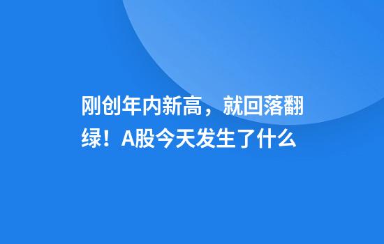 刚创年内新高，就回落翻绿！A股今天发生了什么