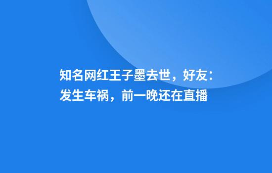 知名网红王子墨去世，好友：发生车祸，前一晚还在直播