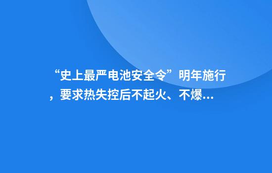 “史上最严电池安全令”明年施行，要求热失控后不起火、不爆炸