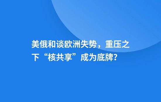 美俄和谈欧洲失势，重压之下“核共享”成为底牌？