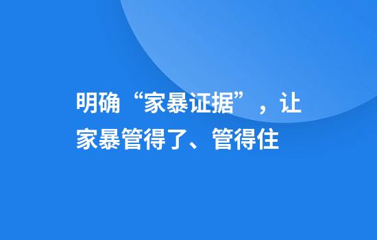 明确“家暴证据”，让家暴管得了、管得住