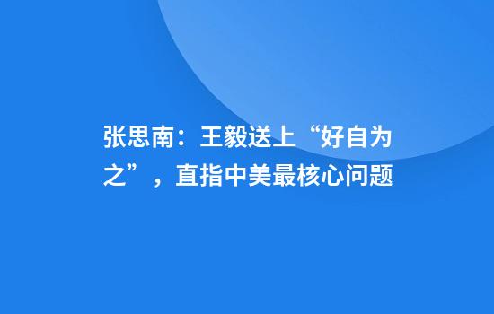 张思南：王毅送上“好自为之”，直指中美最核心问题