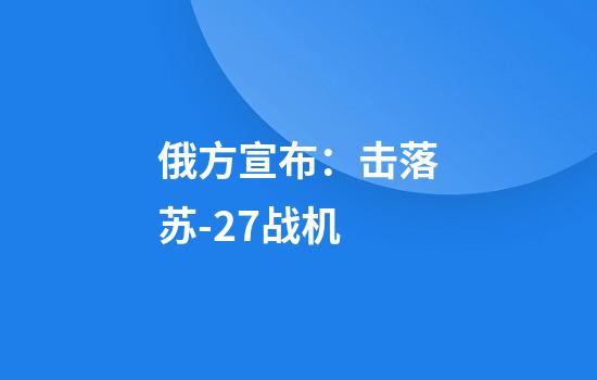 俄方宣布：击落苏-27战机
