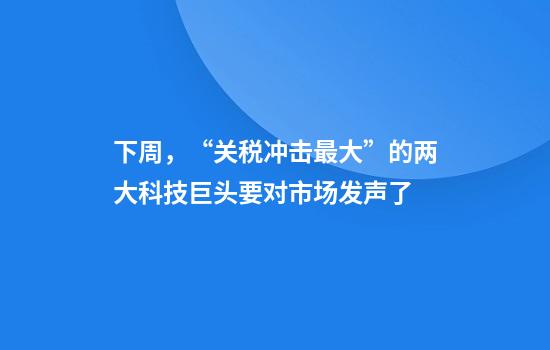 下周，“关税冲击最大”的两大科技巨头要对市场发声了