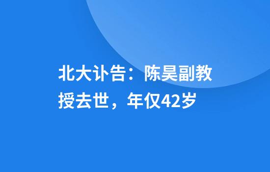 北大讣告：陈昊副教授去世，年仅42岁