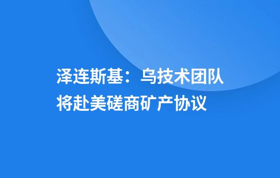 泽连斯基：乌技术团队将赴美磋商矿产协议